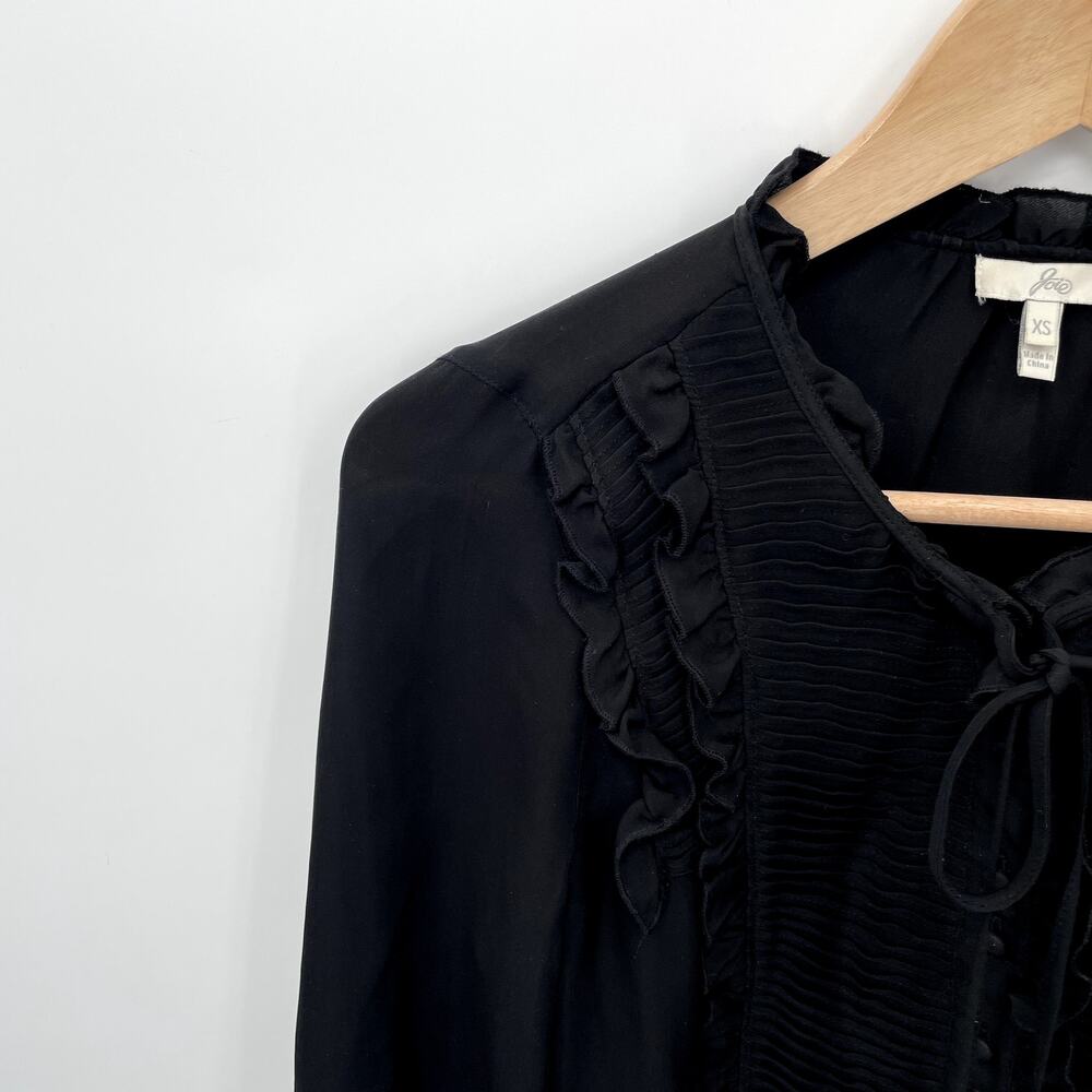 JOIE 100% Silk Ruffle Tie Neck Black Long Sleeve Blouse // XS - Picture 4 of 10